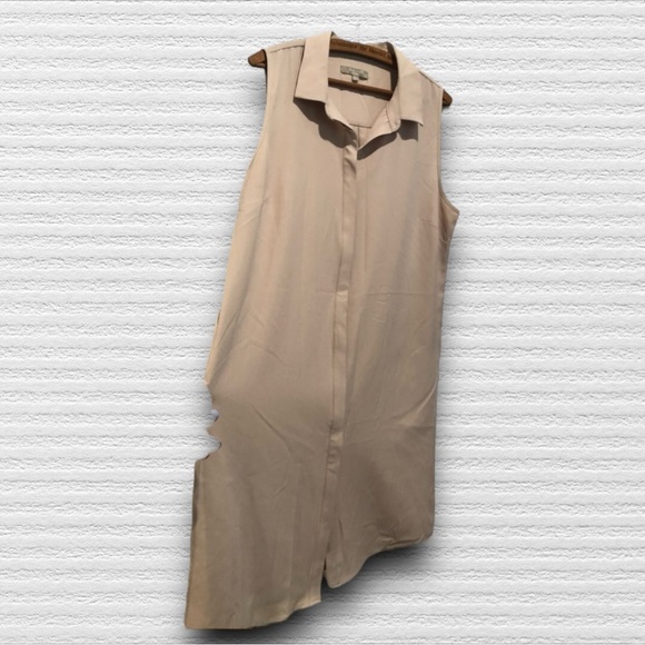 Joan Vass cream button down tunic with high slit - Picture 2 of 12